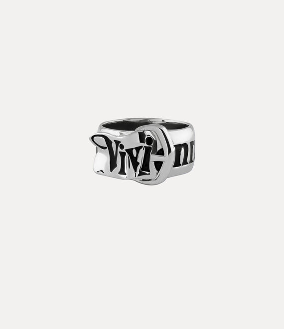 Vivienne Westwood Belt Ring in PLATINUM/BLACK Enamel